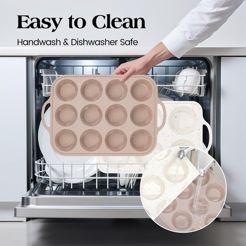 Vinino 2Packs Silicone Muffin Pans for Baking with Metal Reinforced Frame, 12 Cups Regular and 6 Cups Jumbo Nonstick Cupcake Pan, BPA Free Oven Dishwasher Safe Baking Mold for Muffins Cupcakes