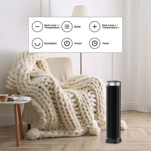 **Skiennix 70° Oscillating Space Heater - 1500W Quiet PTC Ceramic with Remote & 12H Timer, 24 Inches**