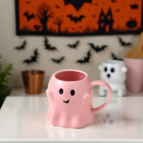 Halloween Mug Novelty Ghost Mug 3D Cute Ceramic Coffee Cup Perfect for Halloween Decor and Christmas Birthday White Elephant Gifts for Coffee Milk Tea Lover (Pink)