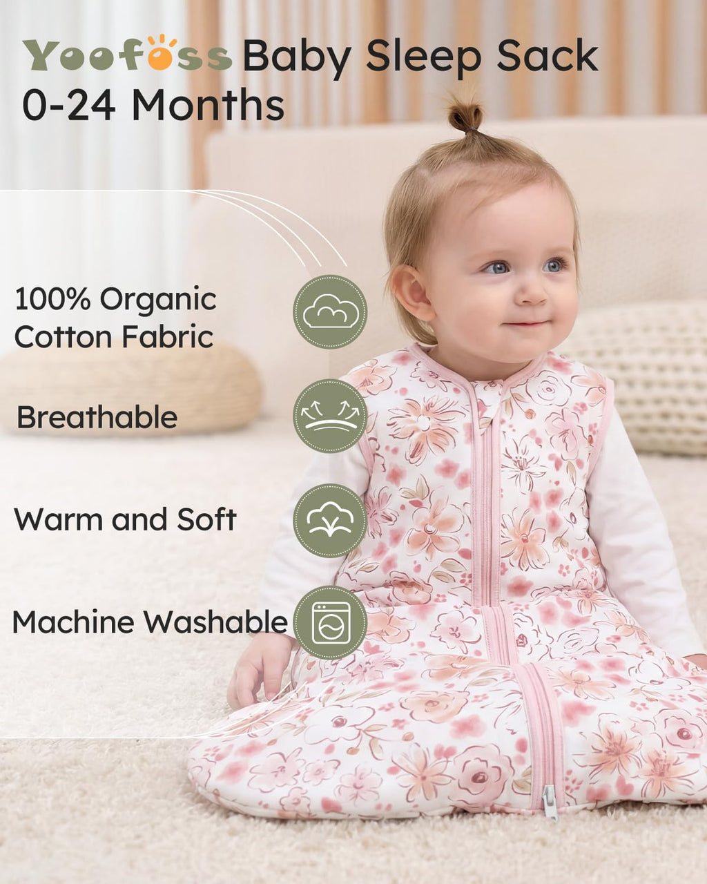 Yoofoss Baby Sleep Sack | 1.5 Tog Wearable Blanket for 0-6 Months | 100% Organic Cotton, Warm & Comfy