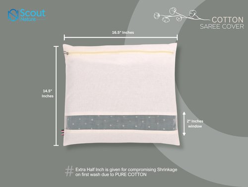 Scout Nature Cotton Storage Bag/Covers For Storage Set Of - 20 Big Size Single 16 X 14 Inches | Saree Bag for Clothing Store | Transparent window (20)