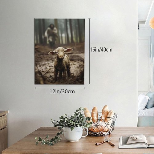 FOSMXA Jesus & Lamb Canvas Wall Art - Inspirational Christian Decor for Bedroom & Living Room | 12x16 Inch
