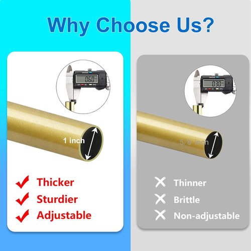 Byondeth Adjustable Curtain Rods for Windows - 16 to 88 Inches, 1 Inch Diameter, Flash Gold Finish