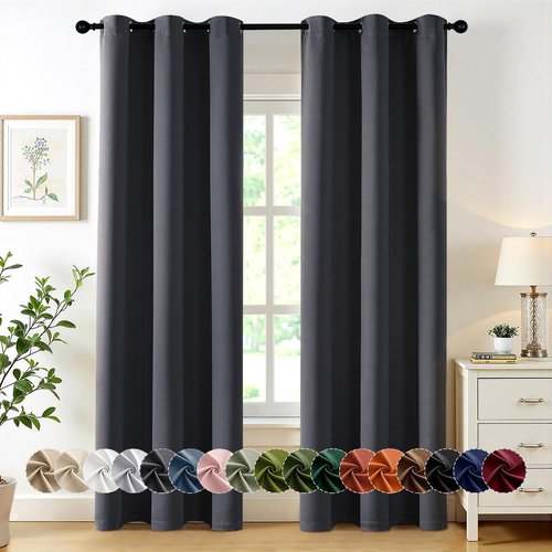 MIULEE Dark Grey Blackout Curtains - Thermal Insulated Room Darkening Drapes | 72 Inches Long, 2 Panels