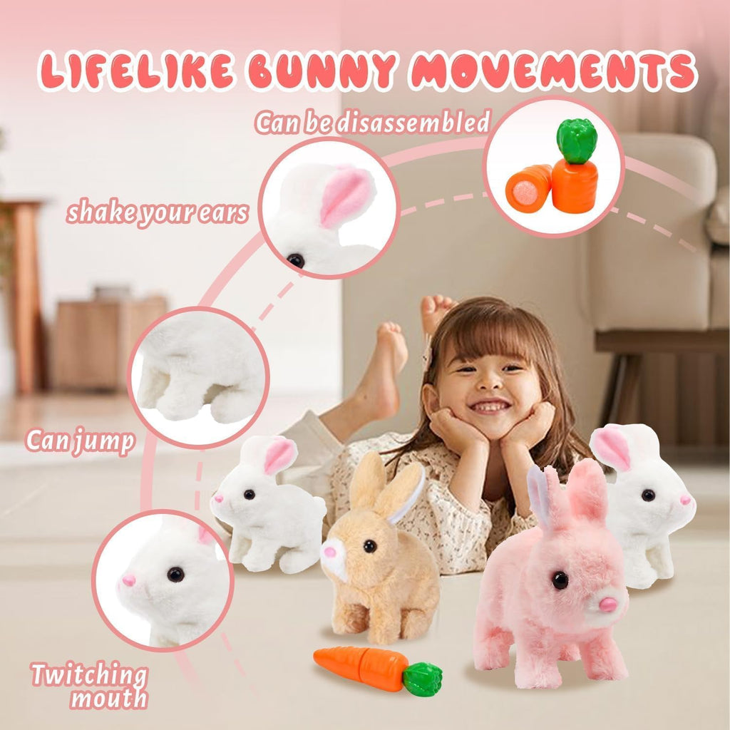 Skiennix Realistic Bunny Toy - Interactive Plush Rabbit with Sounds & Movements | Easter Gift for Kids (Brown & White)
