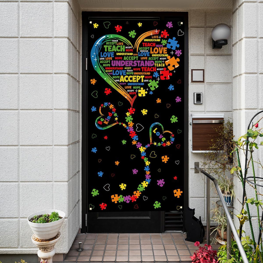 Skiennix Autism Awareness Door Cover - Puzzle Piece Heart Design for Home & Party Decor