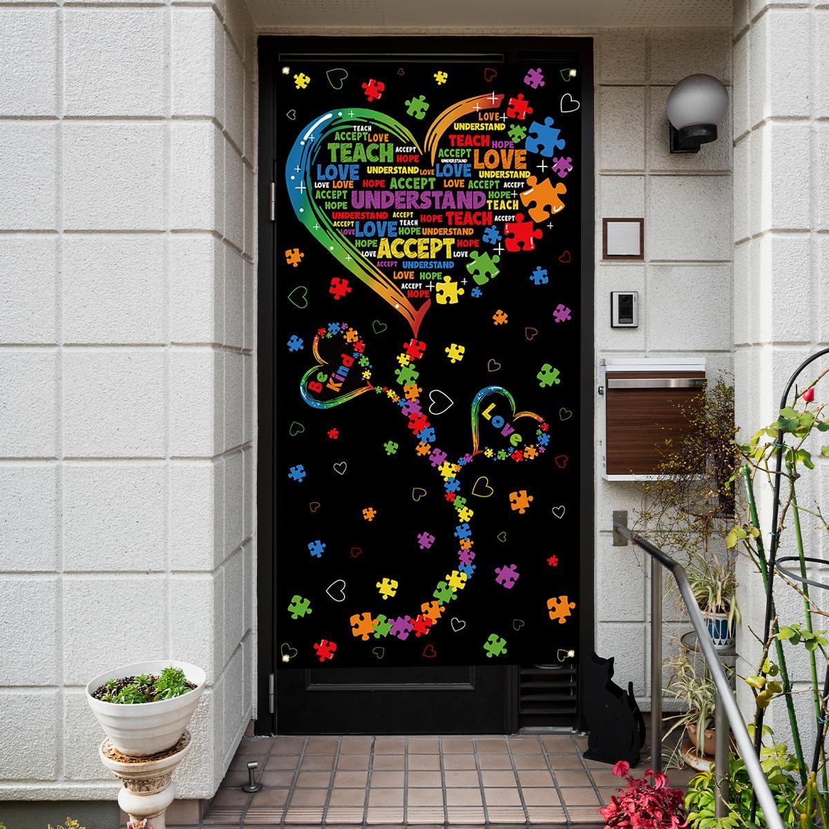 Skiennix Autism Awareness Door Cover - Puzzle Piece Heart Design for Home & Party Decor
