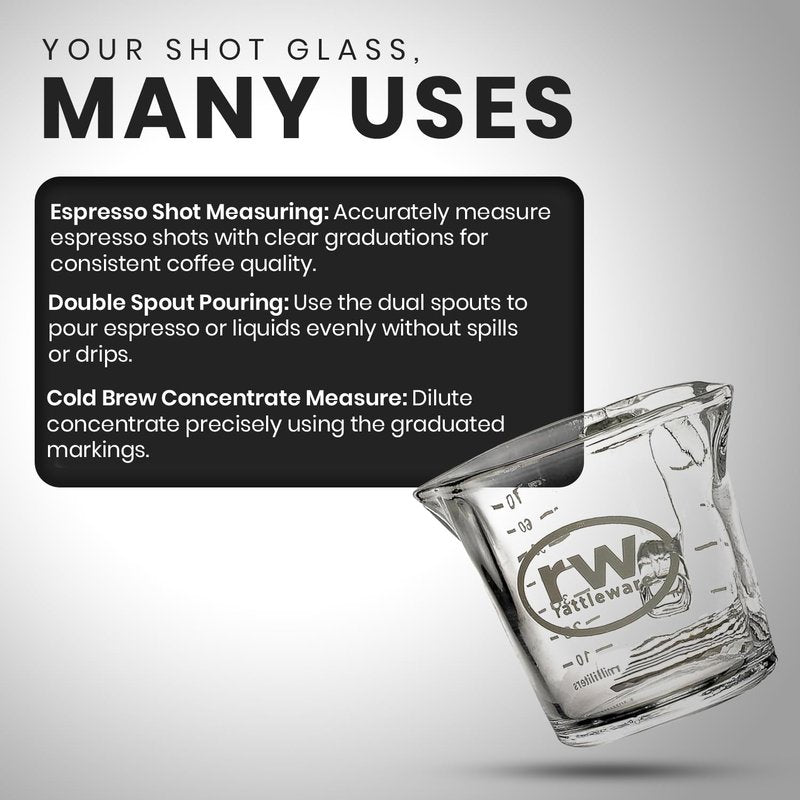 Rattleware 3 Oz Double Spouted Glass Espresso Shot Pitcher with Graduated Ml & Oz Markings Commercial-Grade Measuring Cup for Barista Precision and High-Volume Pouring