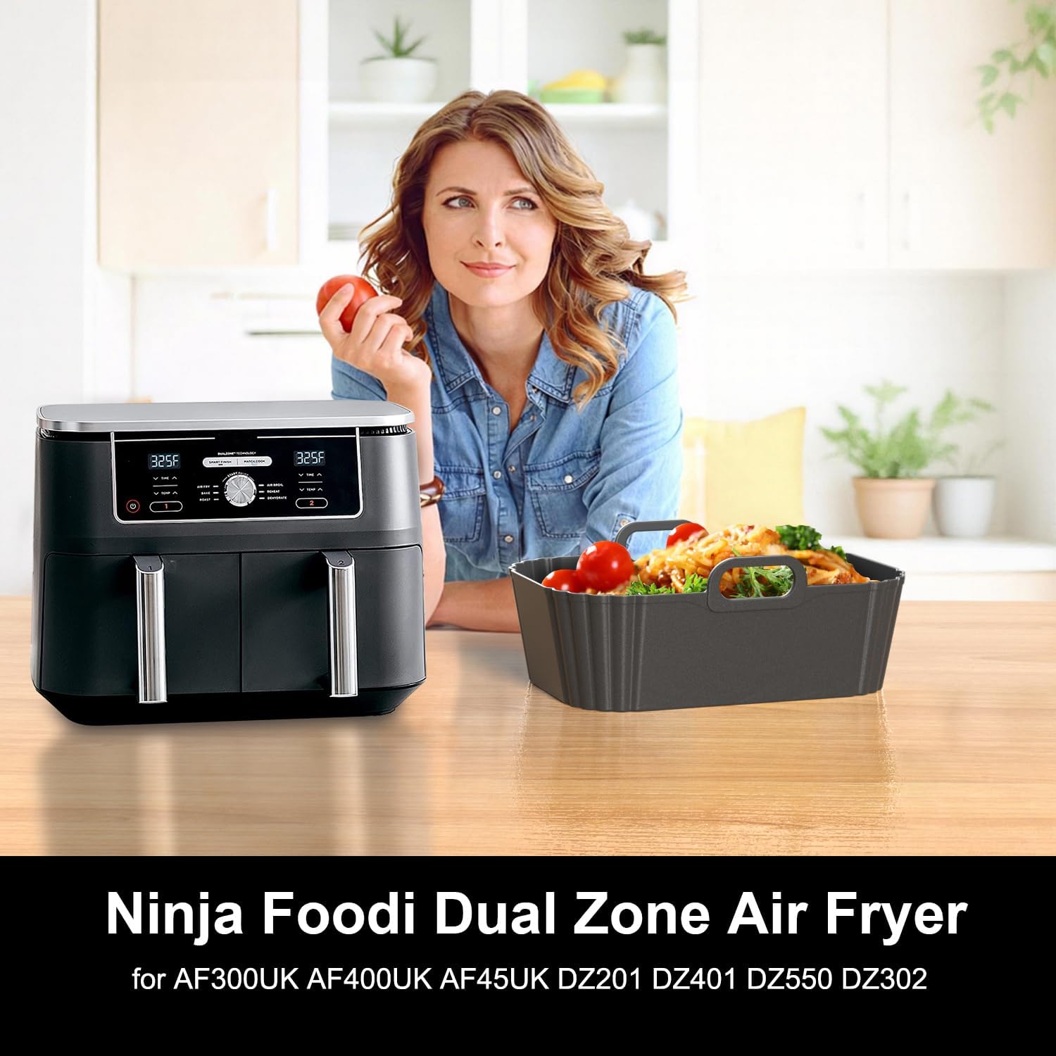 Silicone Air Fryer Liners by Ninja | Reusable 2-Pack for 8-10QT Dual Basket Air Fryers