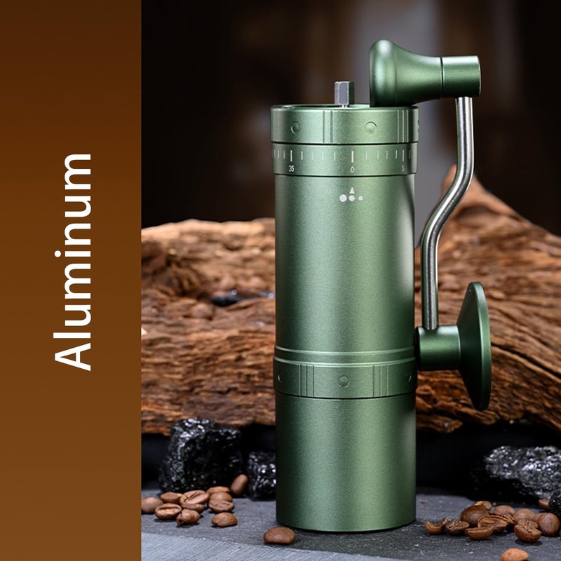 WARHEART Manual Coffee Grinder, Aluminum body, Precision steel grinder, Adjustable grinding precision, Hand grind coffee grinder with coffee spoon and Blowing nozzle (Green)