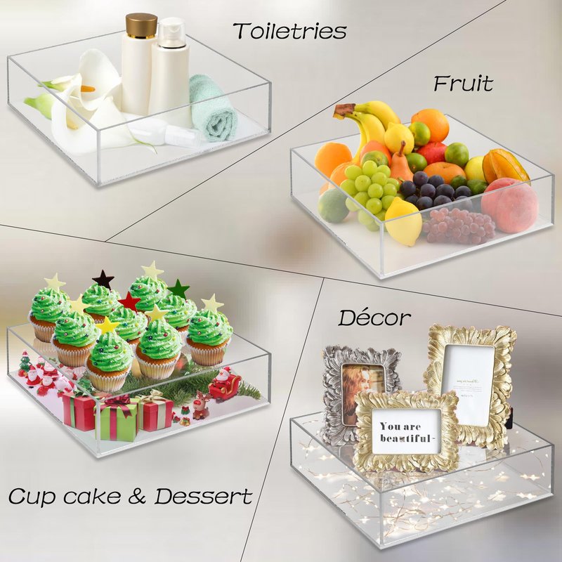 NOKI Square Acrylic Cake Stand: 10 Inch Cake Stand with Hollow Bottom, Fillable Decorative Cake Display Stand, Small Clear Cake Stands for Wedding, Birthday and Party