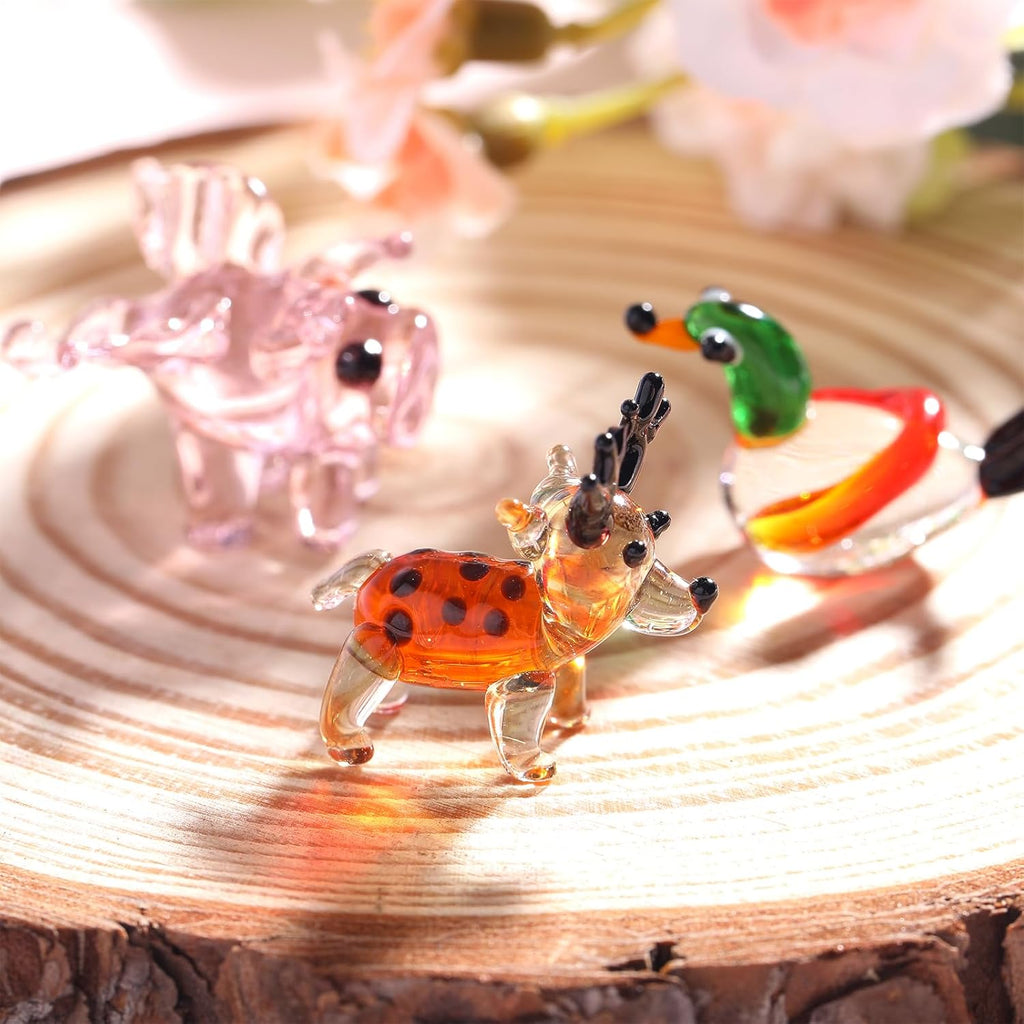 Skiennix 8 Piece Hand Blown Glass Figurines - Miniature Animal Collection for Home Décor & Gifts