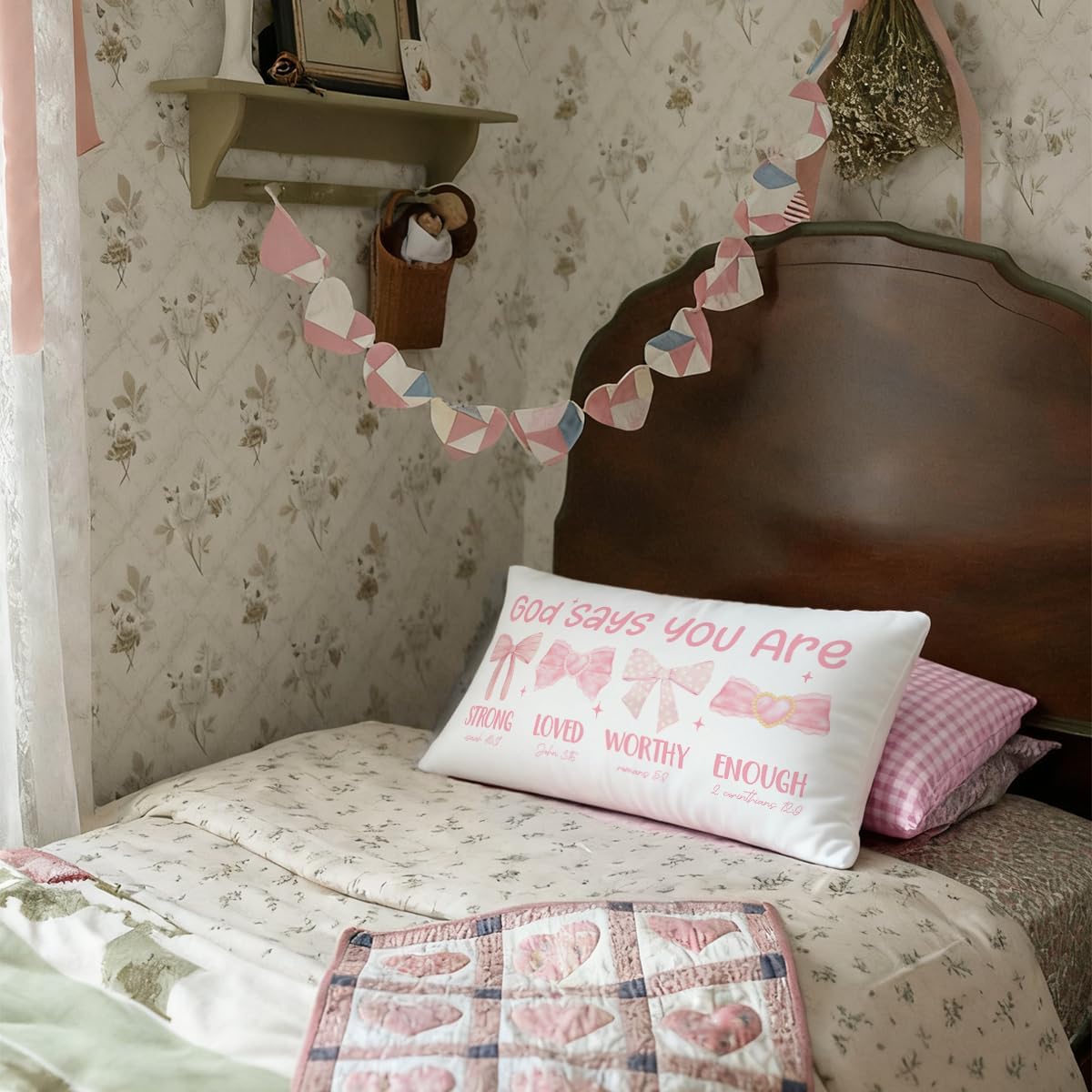 Pink Bow Coquette Throw Pillow Cover - 12x20 Inspirational Decor for Girls' Rooms & Dorms