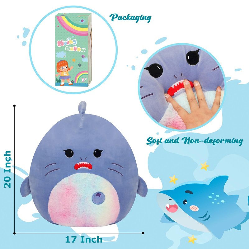 Mushymallow 20-Inch Shark Plush Pillow Cute Plush Toy Jumbo Stuffed Shark Soft Stuffed Animal Birthday for Kids