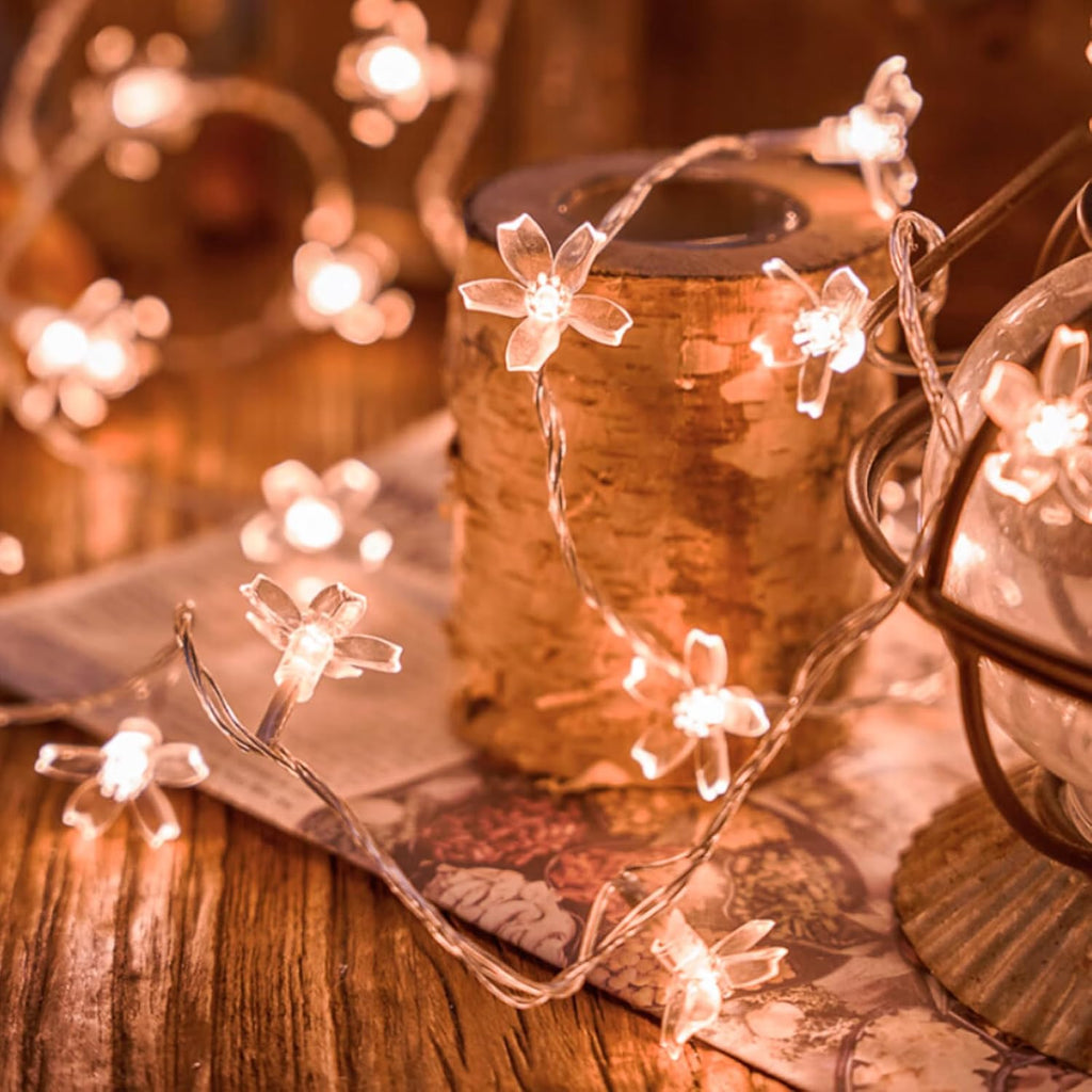 Skiennix Decorative Flower String Lights - 33ft 100 LED Soft Cherry Blossom Fairy Lights | Warm White for Bedroom, Patio, Wedding Decor