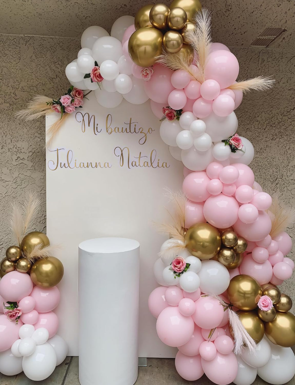 Skiennix Pink and Gold Balloons Set - 12 Inch Light Pink & White with Shiny Metallic Gold Glitter Confetti for Birthday & Baby Shower Decorations