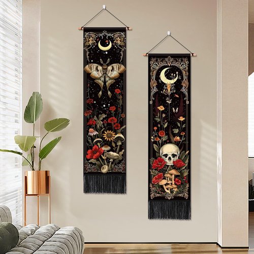 ARTCREATOR Gothic Wall Tapestries - Witchy Moth & Moon Design | Pack of 2, 12.8 x 51.2 Inches