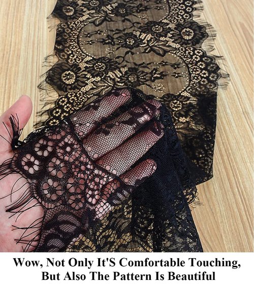 Pardecor 120 Inch Lace Table Runner for Weddings, Boho Rustic Bridal Decor, Christmas & Home Table Decorations - Floral Overlay, Durable Washable Fabric (Black)