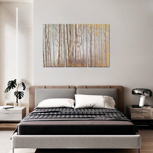 Birch Tree Wall Art,Aspen Tree Canvas Print Brown Forest Nature Scenery Wall Art Landscape Picture for Living Room Bedroom Wall Painting Decoration Modern Artwork