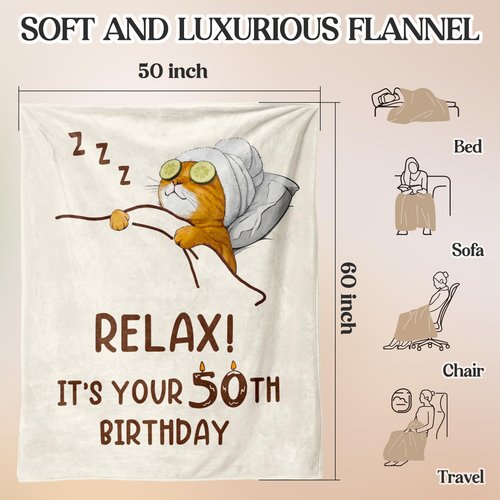 50th Birthday Gifts for Her, 50th Birthday Gifts for Women - Relax Throw Blanket, Happy 50th Birthday Gift Ideas for 50 Year Old Woman - 1975 Birthday Decoration Gift for Wife Mom Grandma - 50"x60"