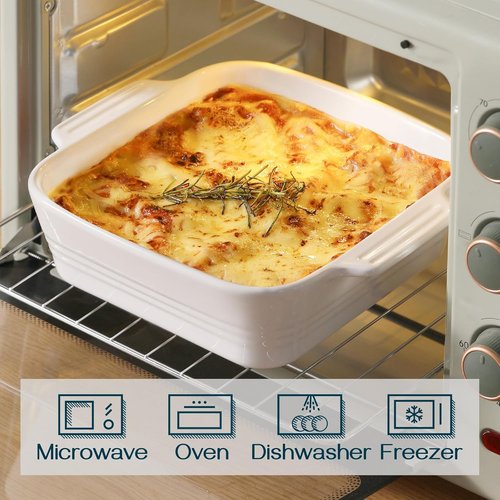 DOWAN 8x8 Ceramic Baking Dish - Versatile Square Casserole Pan with Handle, 2 Quart, White