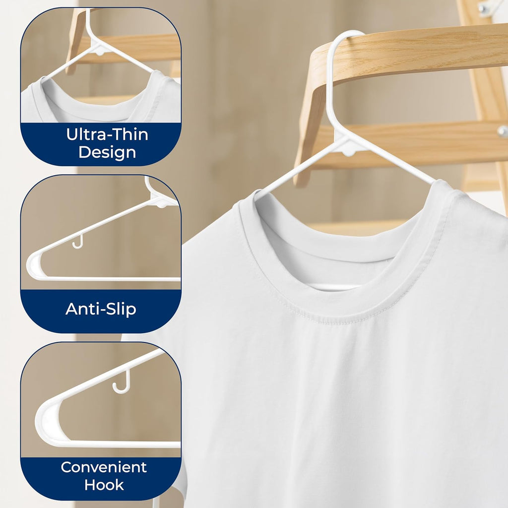 SereneLife Premium Plastic Hangers - Lightweight & Durable Space-Saving Clothes Organizers | 20 Pack (White)