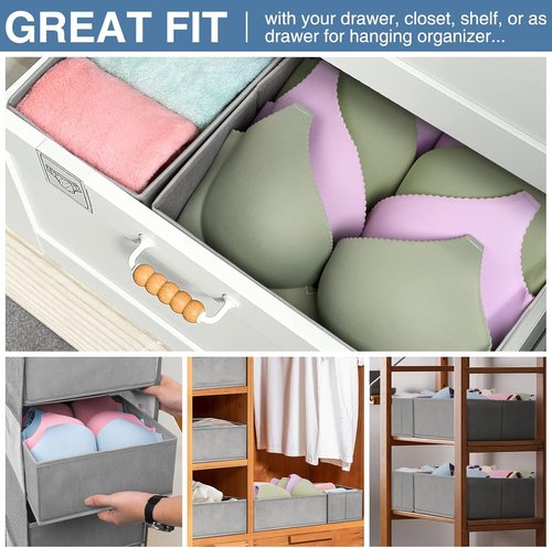 Criusia Drawer Organizer | 12-Pack Dresser Storage Bins for Nursery & Bedroom - Grey Clothes Dividers