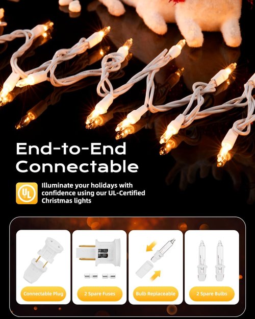 Brightown Christmas Lights - 100-Count Mini String Lights | 20ft Clear Incandescent Bulbs for Indoor Holiday Decor