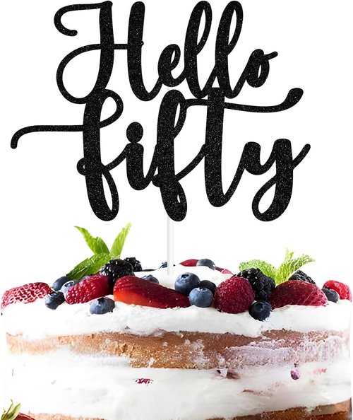 Hello Fifty | 50 & Fabulous Cake Topper - Celebrate 50 Years with Stylish Birthday Decorations