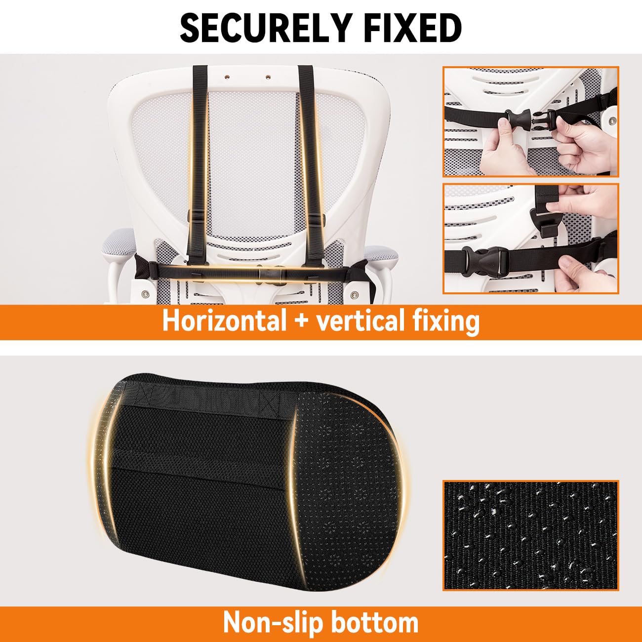 Veitail Lumbar Support Pillow for Office Chair and Car,Back Support for Office Chair Cushion,Adjustable Straps Securely Fixed Car Lumbar Support Pillow (Black, for Office Chiar)