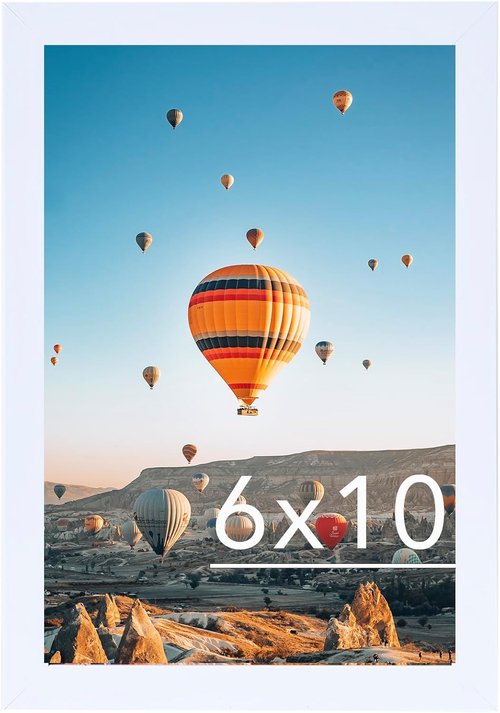 JCJMY 6x10 Picture Frame - White Wall Mount or Tabletop Display | Shatter-Resistant Plexiglass