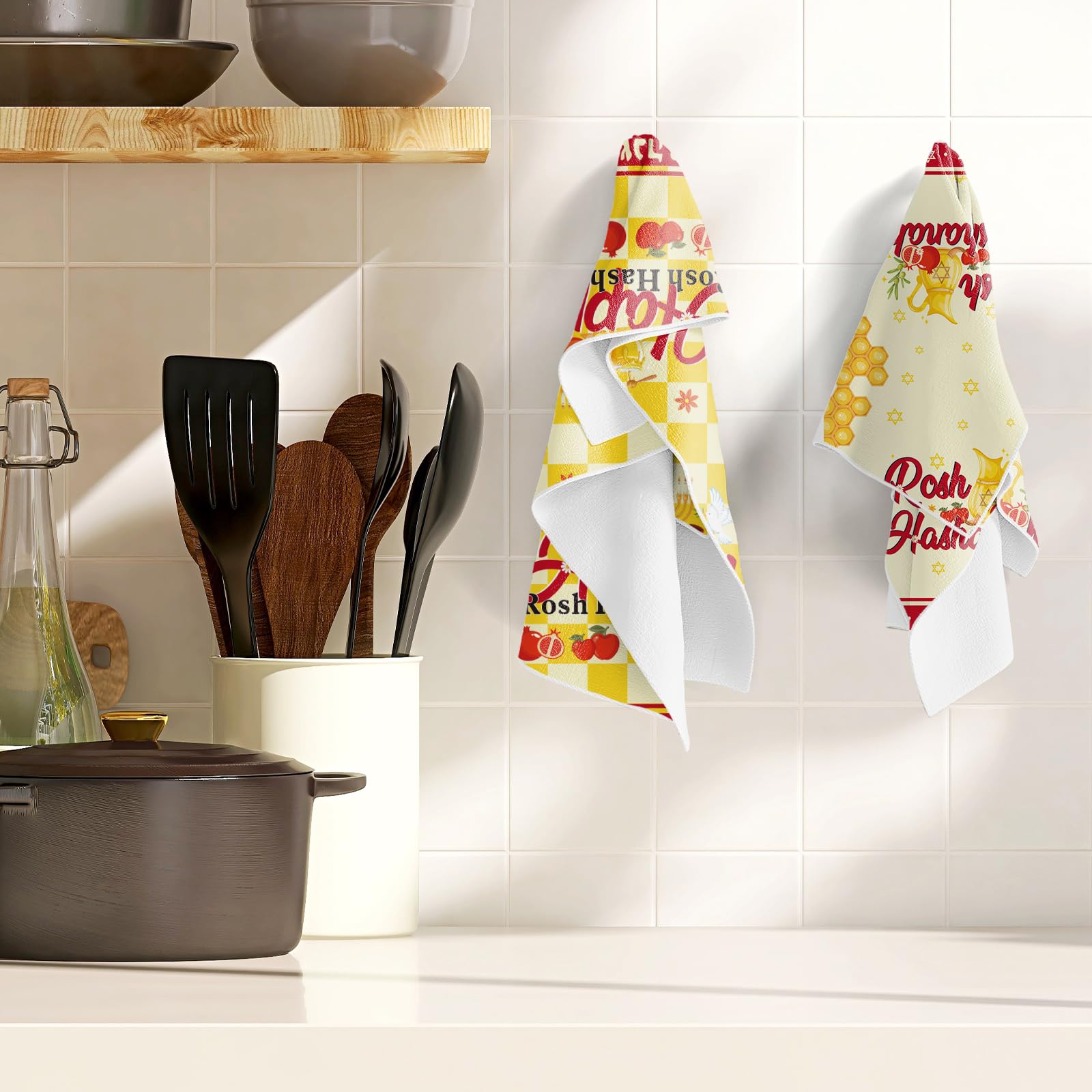 InIsaJace Rosh Hashanah Kitchen Towels Set, 6PCS Happy Rosh Hashanah Hostess Decorative Dish Towel Gift, Holiday Party Home Supplies Decorations (16 X 24 Inches)