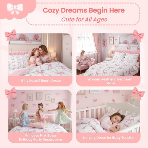Erosebridal Twin Bedding Set - Cute Pink Bow Comforter with Ribbon Knot | Princess Room Decor, 1 Pillowcase