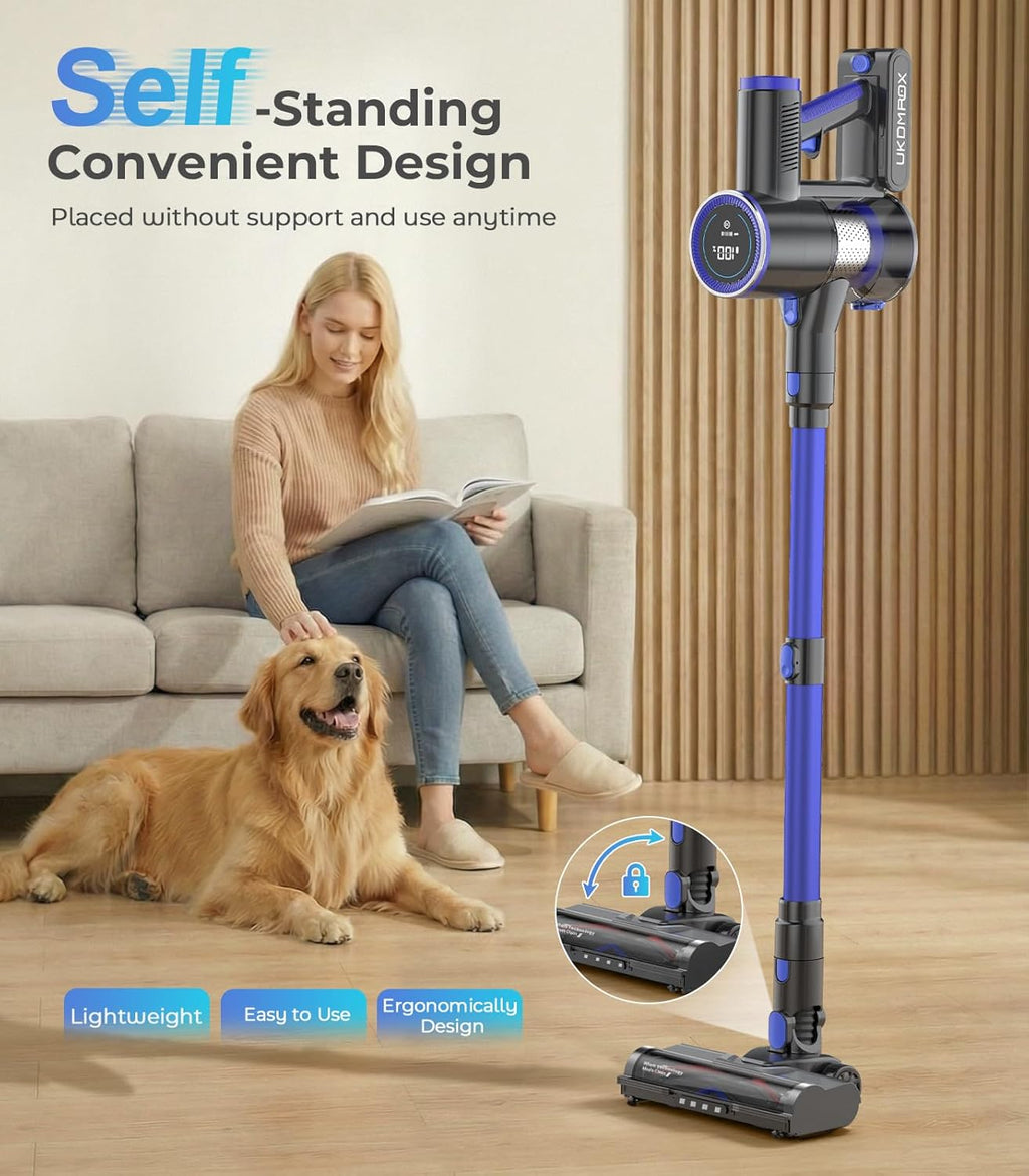 Skiennix Cordless Vacuum Cleaner - 550W, 50KPa Suction, 45 Minutes Runtime | Self-Standing, Anti-Tangle Brush, LED Display for Hardwood, Carpet, Pet Hair
