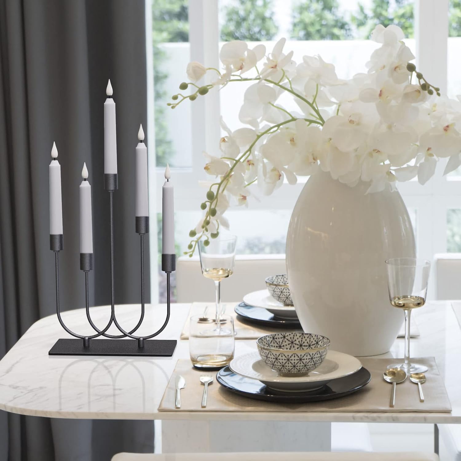 Smtyle Black Metal Fireplace Candelabra - Tapered Candle Holders for Gothic Table Centerpieces | 5 Iron 0.8" Diameter