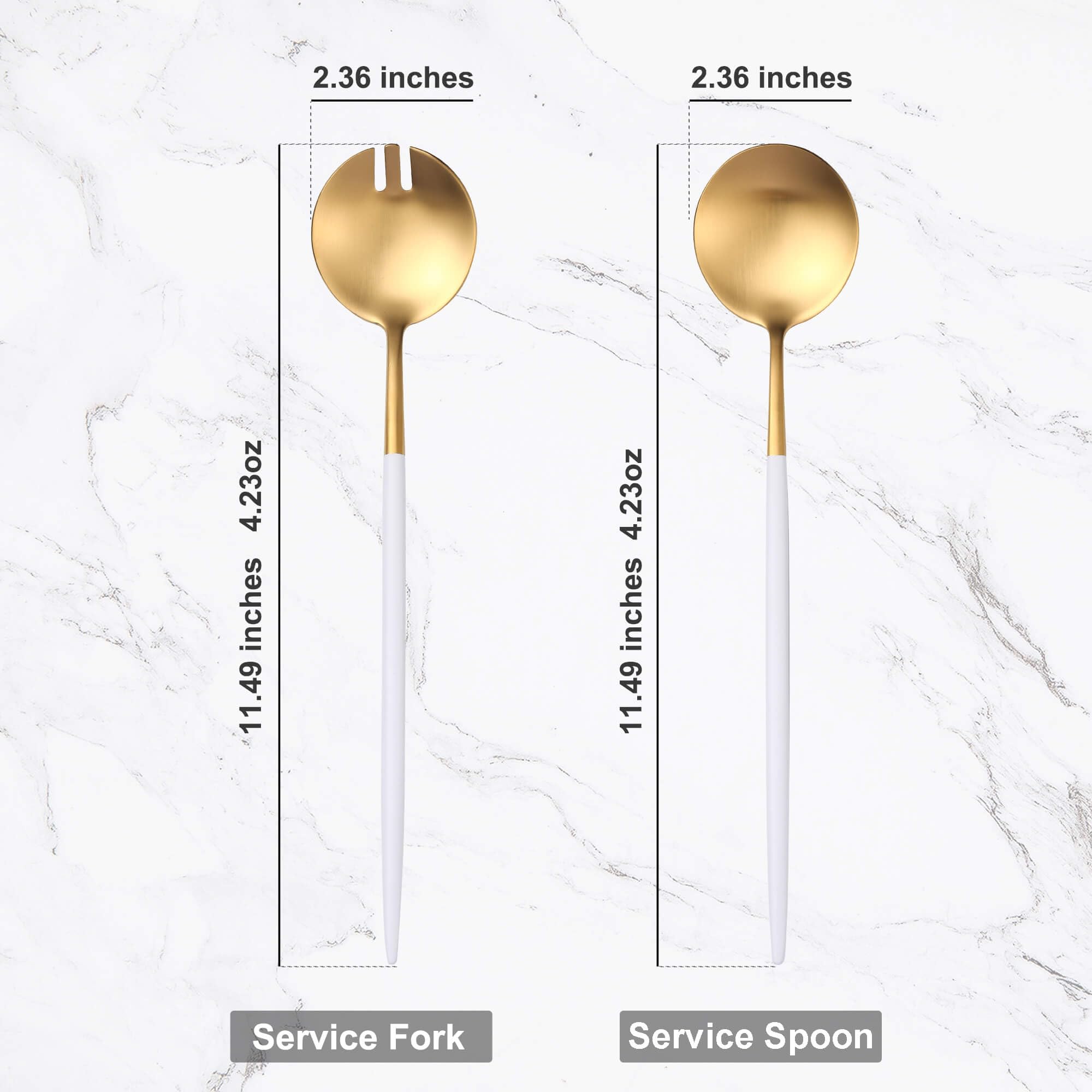 Lemeya White Gold Salad Serving Utensils,Serving Spoons Stainless Steel,2Pcs Long Handle Salad Servers 11.42 Inch,Salad Utensils for Serving,Matte Finish,Dishwasher Safe