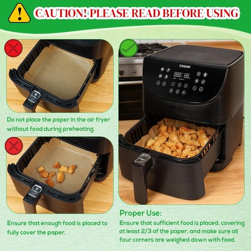 BYKITCHEN 300PCS Disposable Air Fryer Paper Liners - 8in Square Parchment for 5-8QT Air Fryers | Perfect for Ninja, Cosori, Chefman