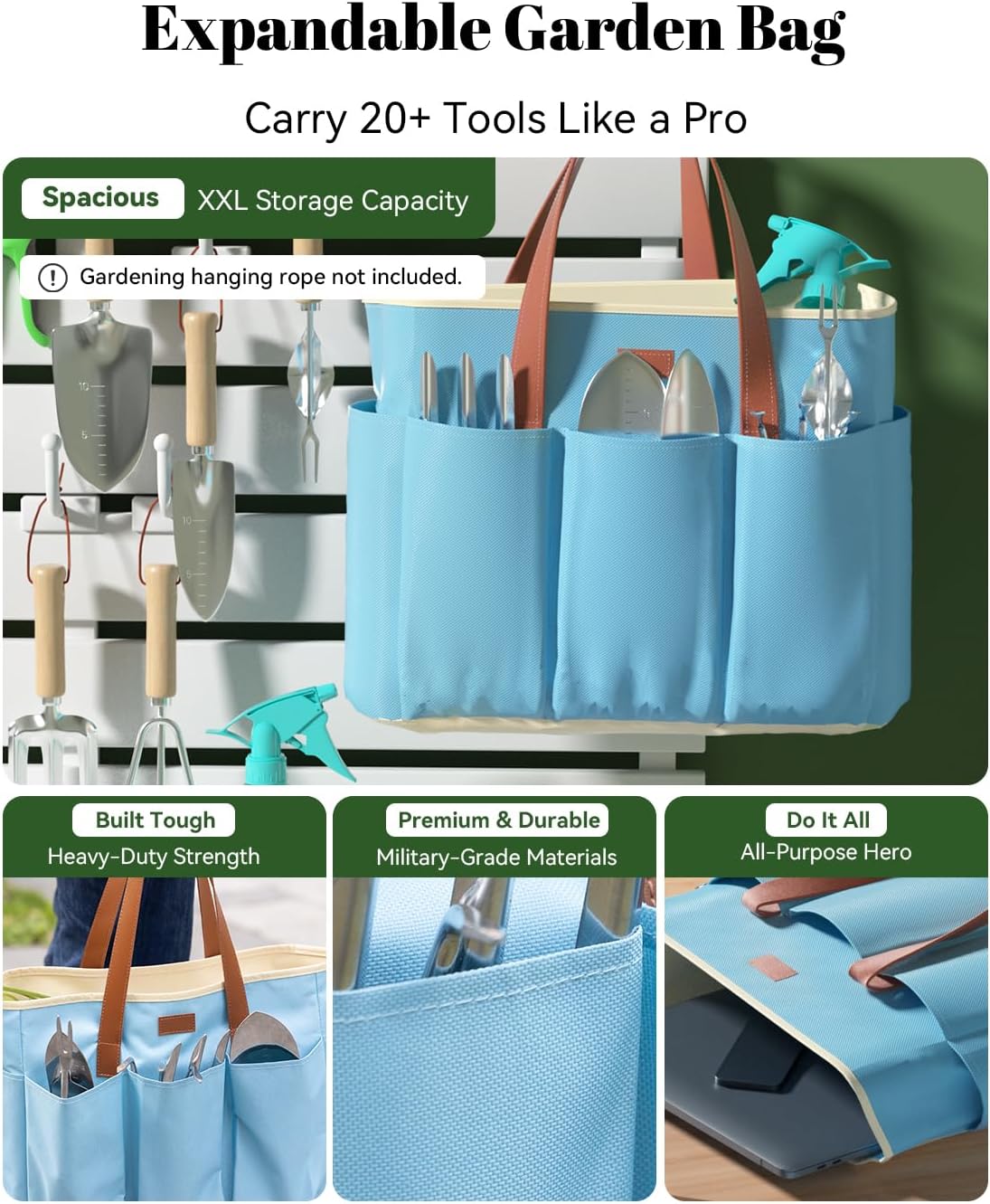 VerdantVibes 9-Piece Garden Tool Set - Heavy-Duty Ergonomic Hand Tools with Rust-Resistant Storage Bag | Perfect Gardening Gifts for Women