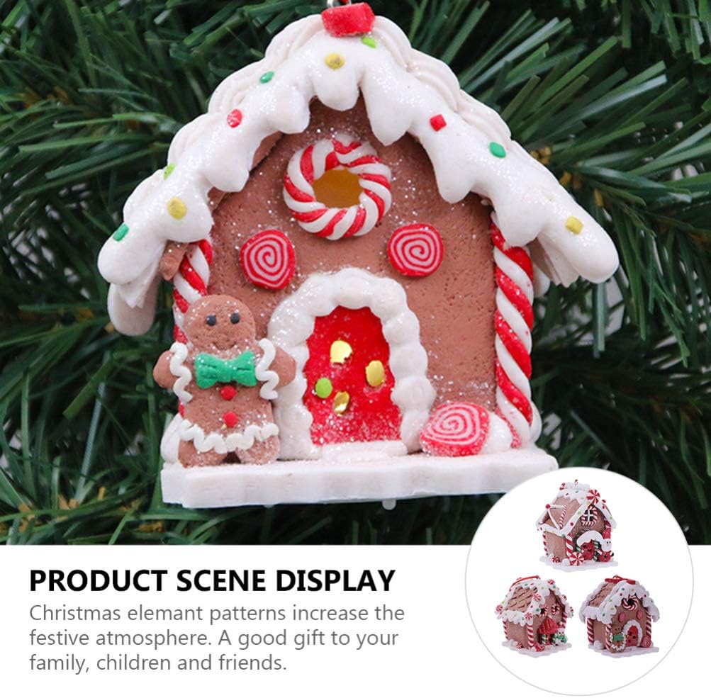 Toyvian Gingerbread House Ornaments - LED Christmas Village Set with Santa & Snowman Figures | 3 Pcs
