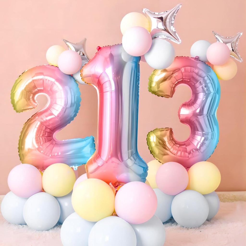 Skiennix 40-Inch Giant Rainbow Number 3 Balloons - Helium Mylar Foil for Birthday Party Decor
