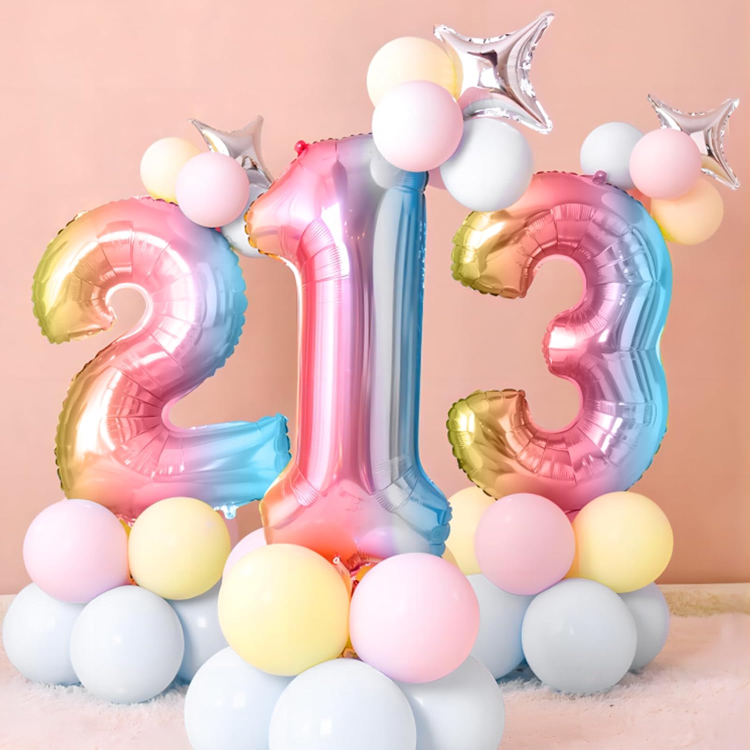 Skiennix 40-Inch Giant Rainbow Number 3 Balloons - Helium Mylar Foil for Birthday Party Decor
