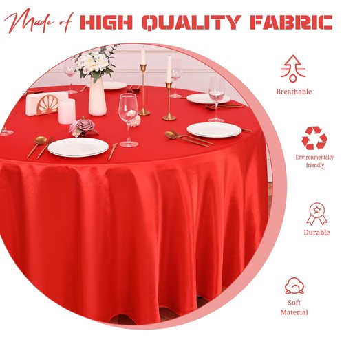 Pesonlook 6 Pack Red Round Tablecloth, 108 Inch Satin Fabric Tablecloth for Round Table, Wrinkle Resistant Washable TableCover Bright Silk TableClothes for Wedding Party Dining Table Banquet