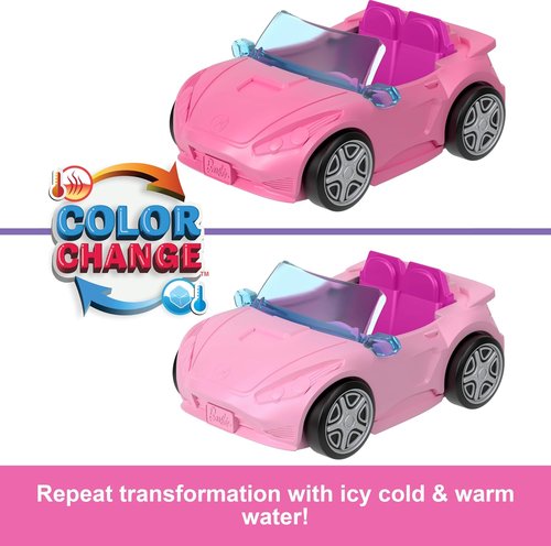 Barbie Mini BarbieLand Toy Vehicle Playset - Color-Change Convertible Car & Doll | Fun Street Sign Accessory