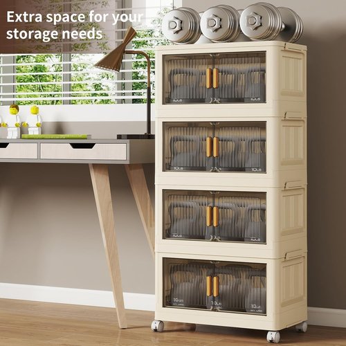28 Qt Plastic Storage Bins - Stackable Closet Organizer with Lid & Wheels | 4-Pack for Home Organization