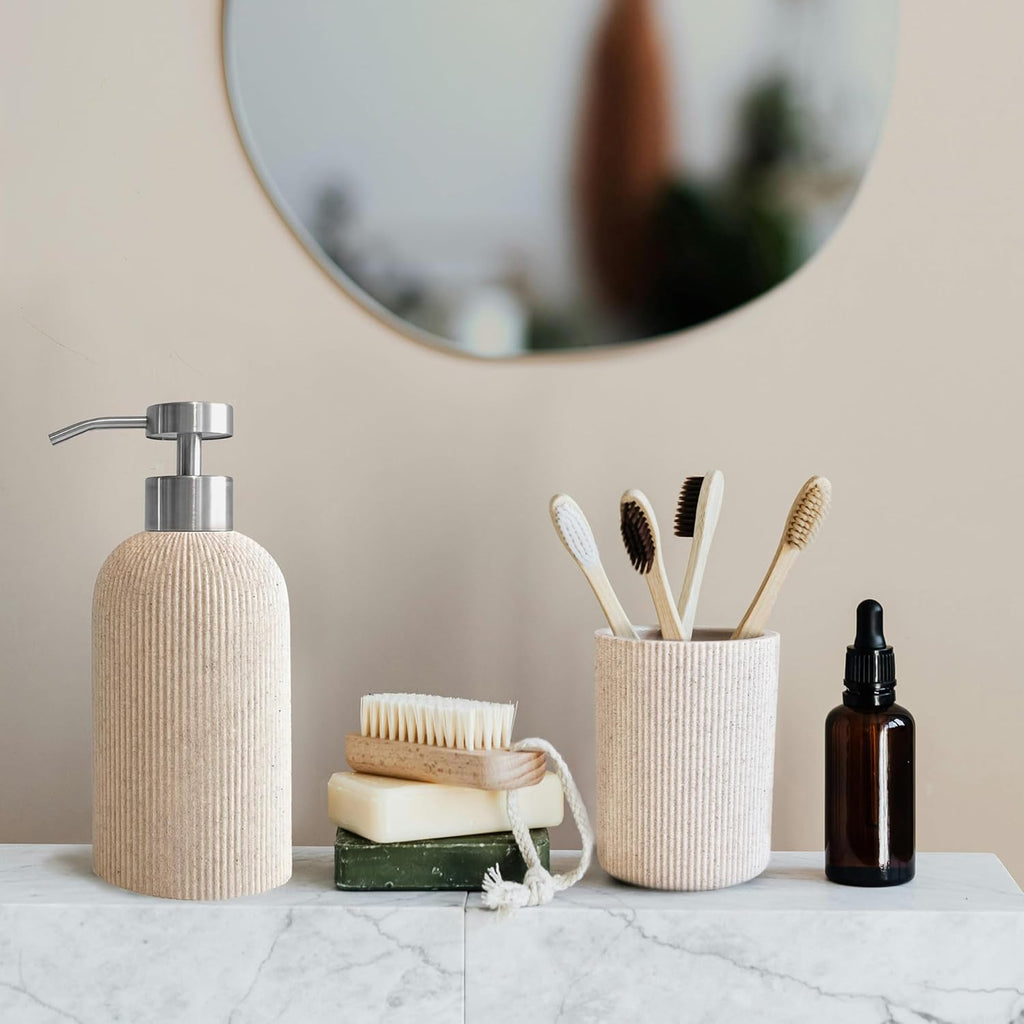Skiennix Toothbrush Holder - Modern Boho Farmhouse Style, Sand Beige, Rust-Proof Resin Organizer