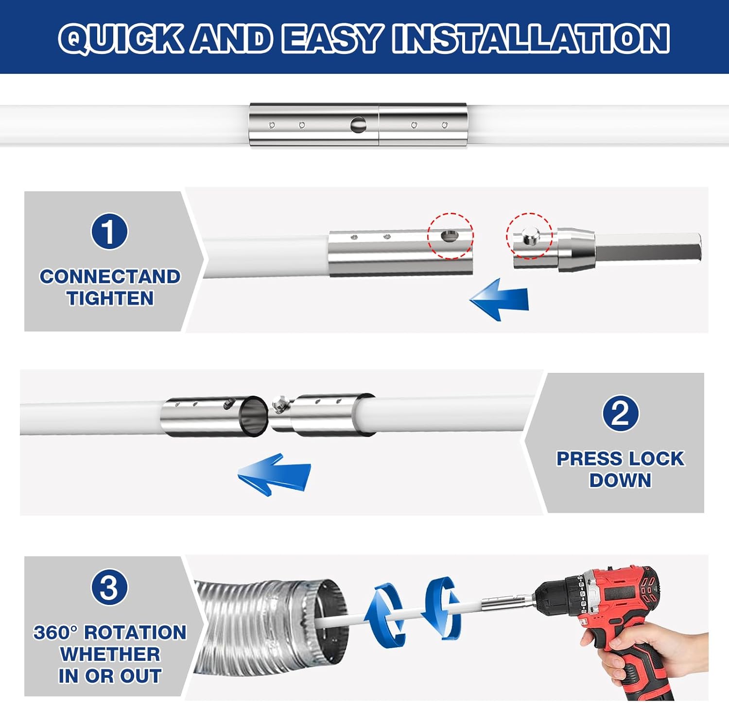 PetOde Dryer Vent Cleaner Kit - 32 Feet Flexible Brush with Drill Attachment for 360° Cleaning
