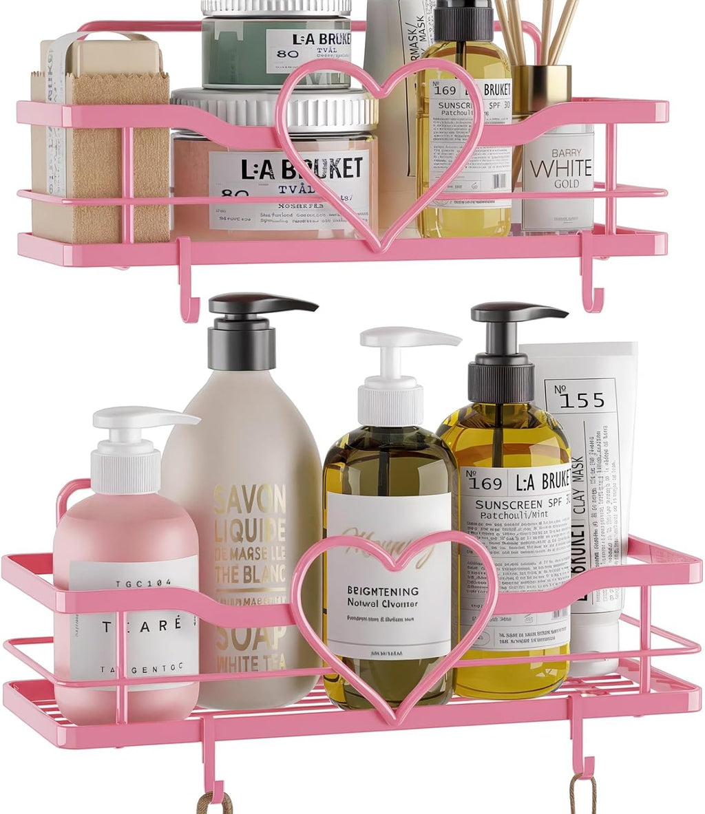 Skiennix Pink Shower Caddy - 4 Removable Hooks | No-Drill Adhesive Organizer for Bathroom & Kitchen