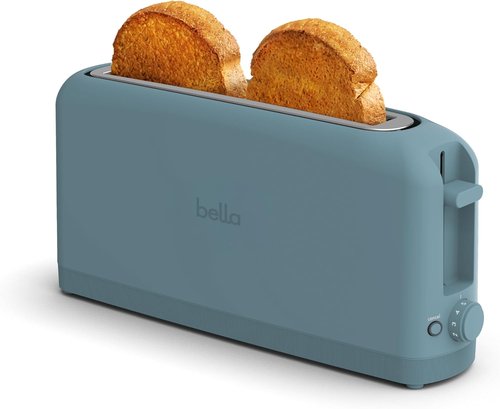 Bella 2 Slice Slim Toaster - 6 Shade Settings, Reheat & Cancel Buttons | 10” Long Slot, Anti-Jam, Auto Shutoff, 900 Watt, Surf