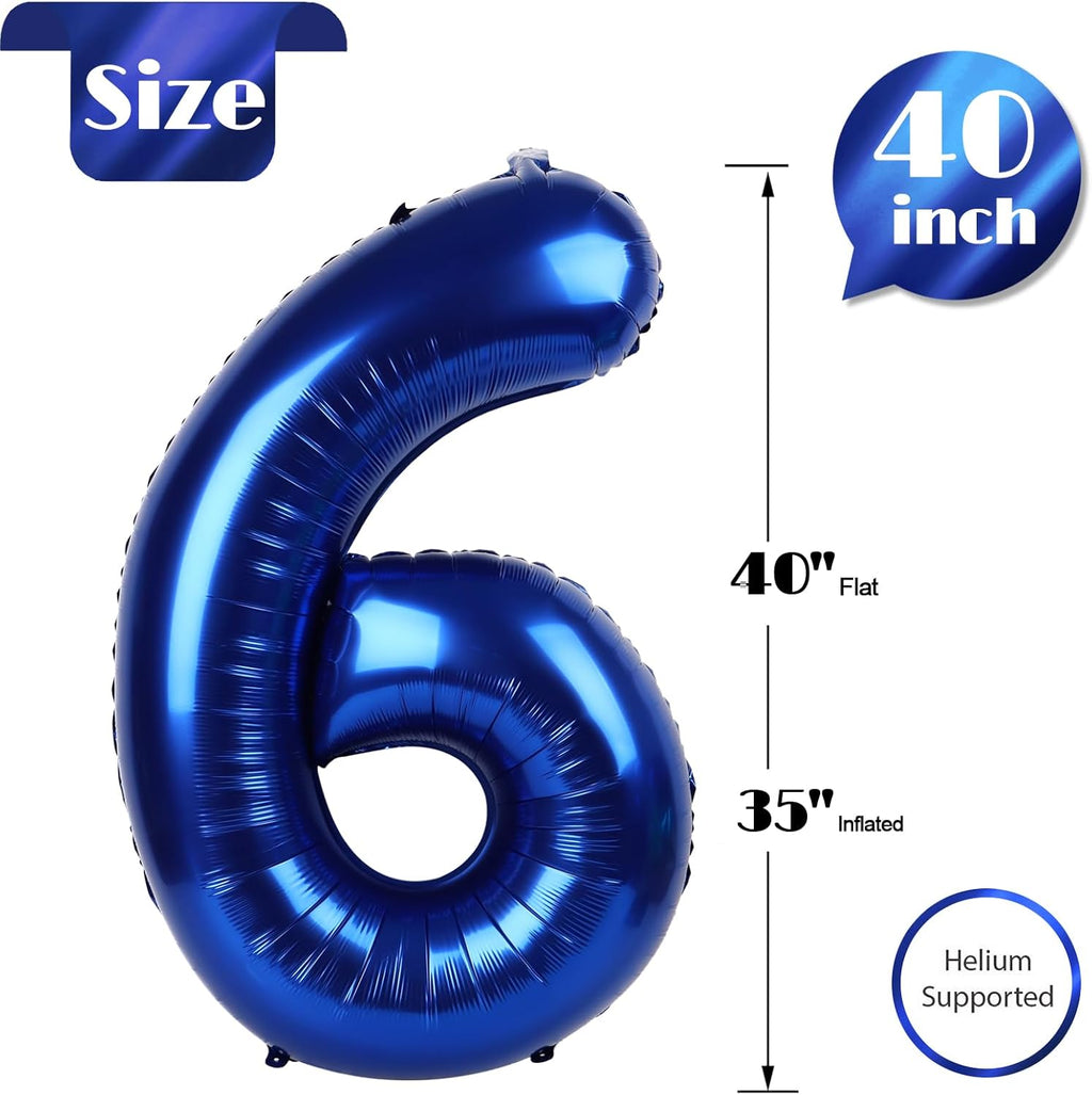 Night Blue Number 6 Balloon - 40 Inch Birthday Decoration for 6th Birthday Party Supplies