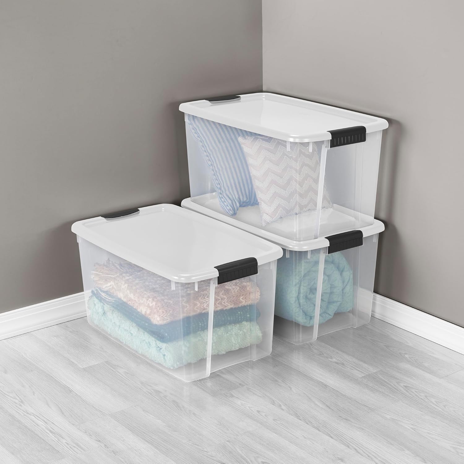 Sterilite 16-Pack Ultra Latching Storage Bins - Heavy-Duty 70 Quart Clear Plastic Organizers